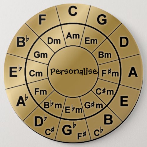 Personalized Gold Badge Music Lovers Chord Wheel Pinback Button