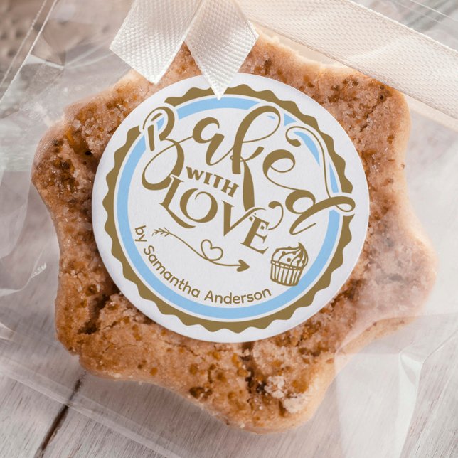 Personalized Gold Baked With Love Holiday Baking Classic Round Sticker (Creator Uploaded)