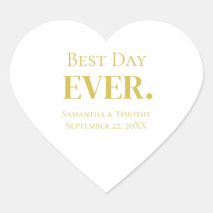 Personalized Gold Best Day Ever Wedding  Heart Sticker