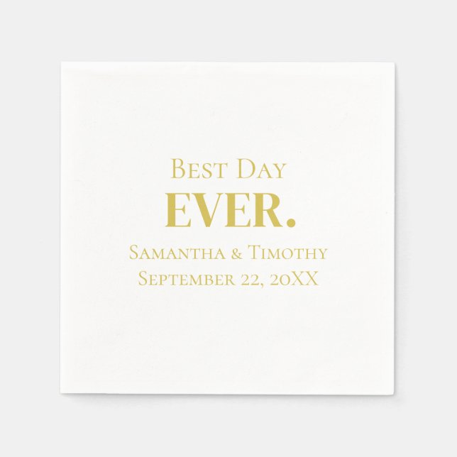 Personalized Gold Best Day Ever Wedding   Napkins (Front)