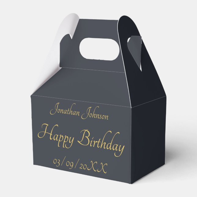 Personalized Gold Birthday Black Favor Box (Back Side)