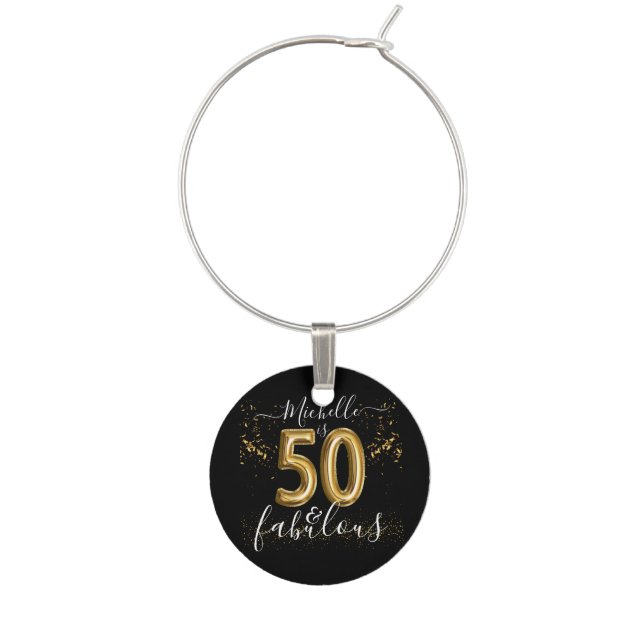 Personalized Gold Black 50th Fabulous Birthday Wine Charm (First Charm)