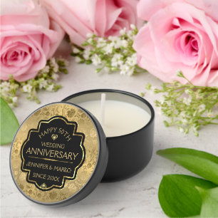 Personalized Gold & Black 50th Wedding Anniversary Mini Candle Favors