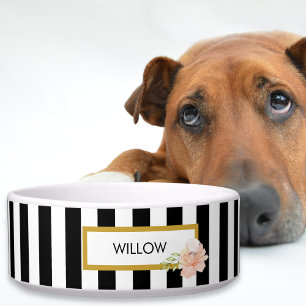 Personalized Gold Black and White Striped Bowl