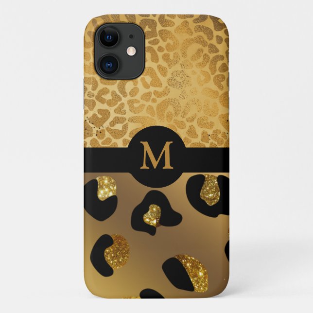 Personalized Gold & Black Animal Print Case-Mate i iPhone Case (Back)