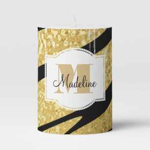 Personalized Gold & Black Animal Print Pillar Candle