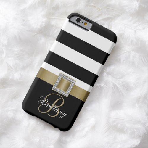 Personalized Gold Black Bold Stripes Diamonds Barely There iPhone 6 Case