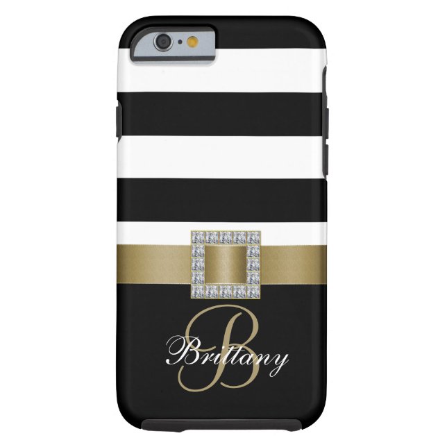 Personalized Gold, Black Bold Stripes Diamonds Case-Mate iPhone Case (Back)