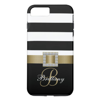 Personalized Gold, Black Bold Stripes Diamonds iPhone 8 Plus/7 Plus Case