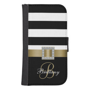 Personalized Gold, Black Bold Stripes Diamonds Phone Wallet