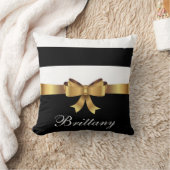 Personalized Gold, Black Bold Stripes ELEGANT BOW Throw Pillow (Blanket)