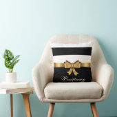 Personalized Gold, Black Bold Stripes ELEGANT BOW Throw Pillow (Chair)