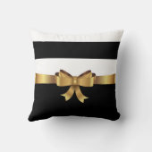 Personalized Gold, Black Bold Stripes ELEGANT BOW Throw Pillow (Back)