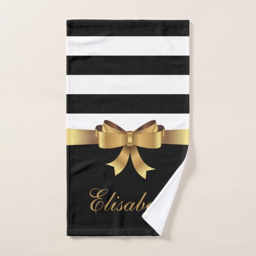 Personalized Gold Black Bold Stripes Golden BOW Bath Towel Set