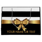 Personalized Gold, Black Bold Stripes Golden BOW