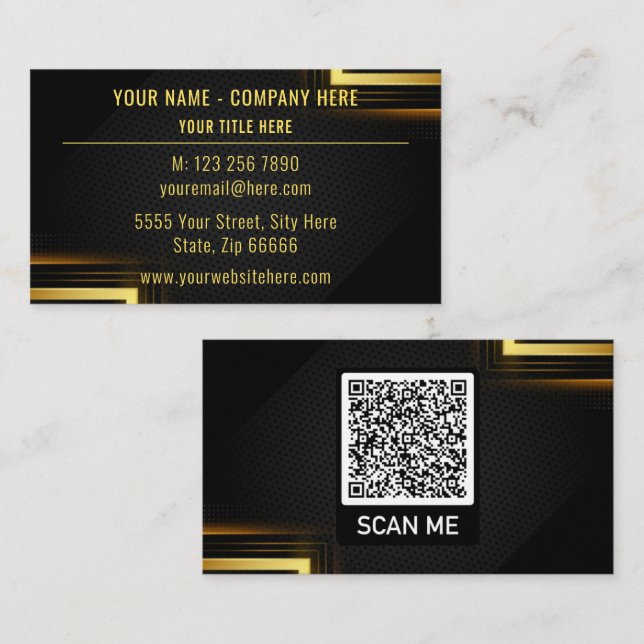 Personalized Gold Black Business Card with QR code (Front/Back)