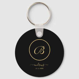 Personalized gold black Button Keychain