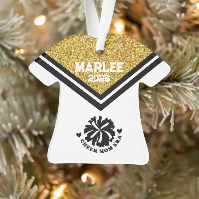 Personalized Gold & Black Cheer Mom Ornament  (Tree)
