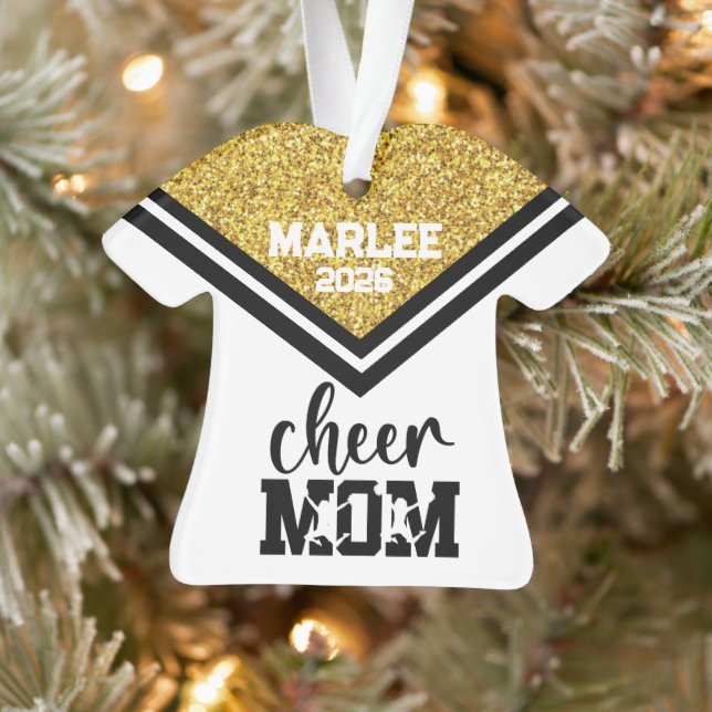 Personalized Gold & Black Cheer Mom Ornament  (Tree)