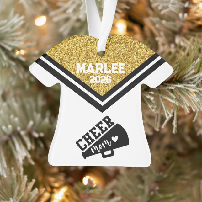 Personalized Gold & Black Cheer Mom Ornament  (Tree)