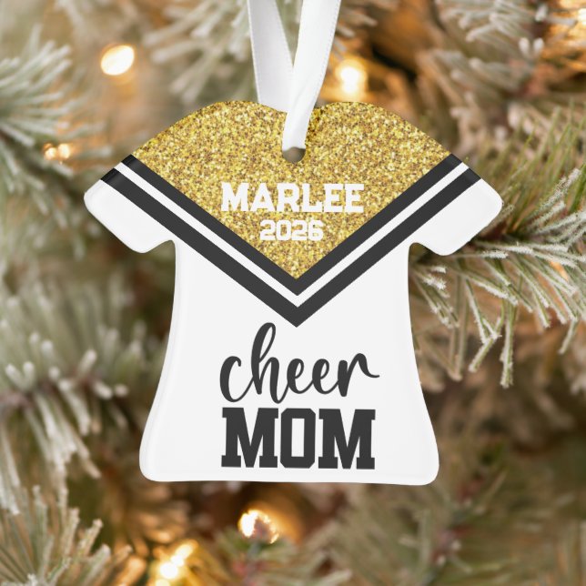 Personalized Gold & Black Cheer Mom Ornament  (Tree)
