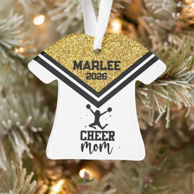 Personalized Gold & Black Cheer Mom Ornament  (Tree)