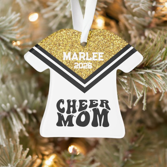 Personalized Gold & Black Cheer Mom Ornament  (Tree)