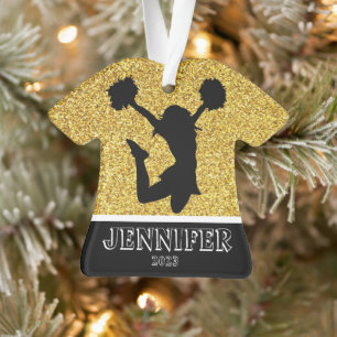 Personalized Gold & Black Cheerleading Ornament