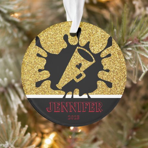 Personalized Gold  Black Cheerleading Ornament 