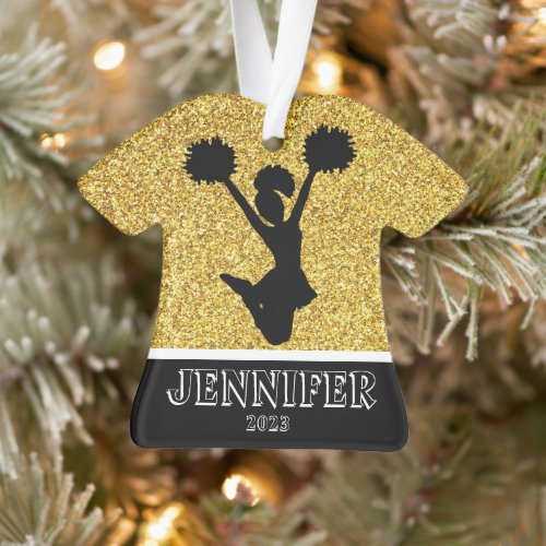 Personalized Gold  Black Cheerleading Ornament 