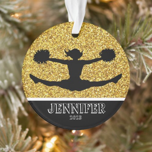 Personalized Gold  Black Cheerleading Ornament 