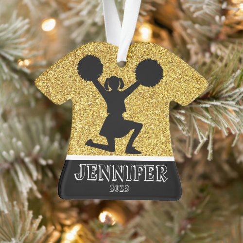 Personalized Gold  Black Cheerleading Ornament 