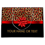 Personalized Gold Black Leopard  RED BOW Large Gift Bag