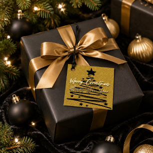 Personalized Gold Black Merry Christmas Happy New Favor Tags