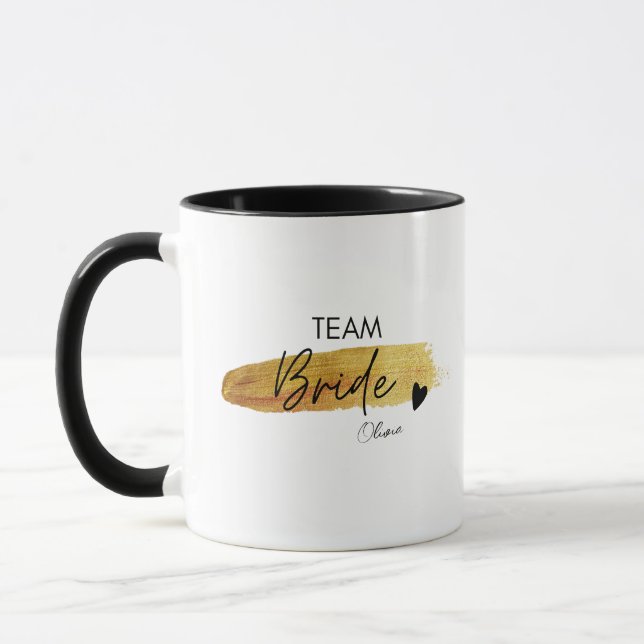 Personalized Gold & Black Modern Chic Team Bride  Mug (Left)