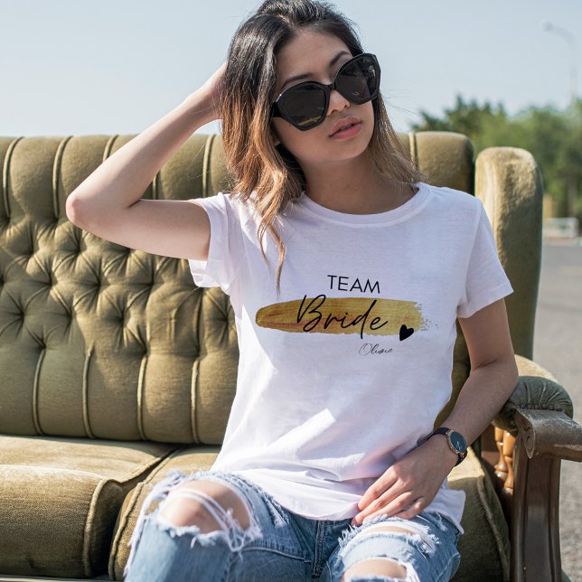 Personalized Gold & Black Modern Chic Team Bride  T-Shirt (Personalized Gold & Black Modern Chic Team Bride T-Shirt)