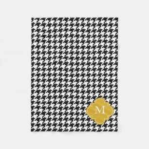 Personalized Gold Black White Houndstooth Pattern Fleece Blanket