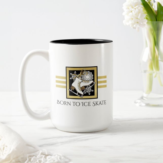 Personalized Gold Black White Ice Skating  Two-Tone Coffee Mug (Creator Uploaded)