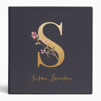 Personalized Gold Blue Elegant Floral Monogram S