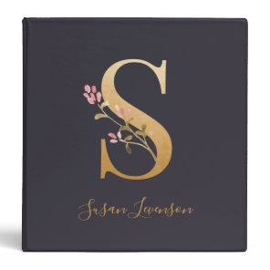 Personalized Gold Blue Elegant Floral Monogram S 3 Ring Binder