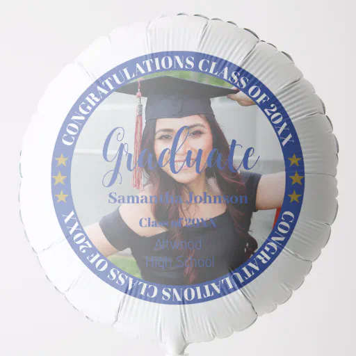 Personalized Gold Blue Graduation Photo Balloon