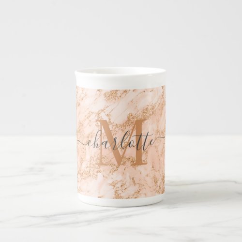 Personalized Gold Blush Pink Marble Monogram Name Bone China Mug