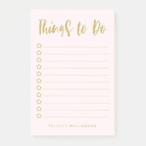 Personalized Gold  Blush Pink Things To Do List Post_it Notes