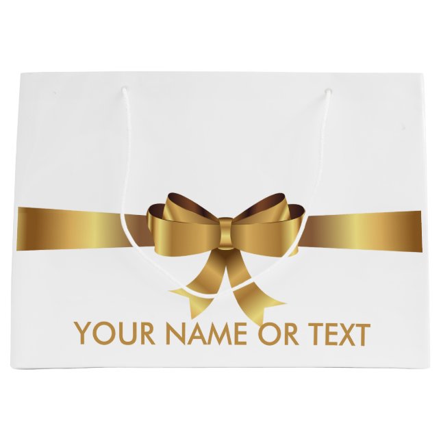 Personalized Gold BOW  ELEGANT WHITE Large Gift Bag (Front)