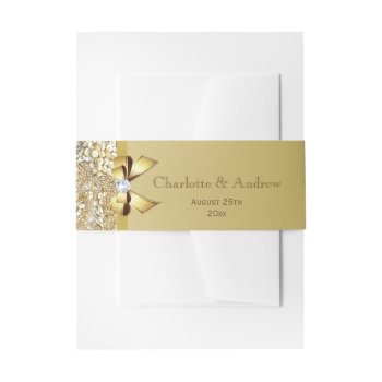 Personalized Gold Bow Sequins Wedding Invitation Belly Band by GroovyGraphics at Zazzle