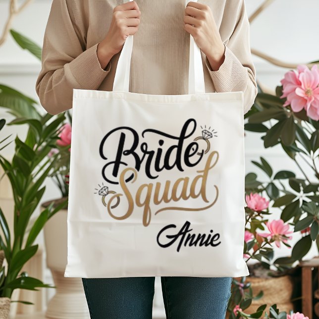 Personalized Gold Bride Squad Bachelorette Party Tote Bag (Creator Uploaded)