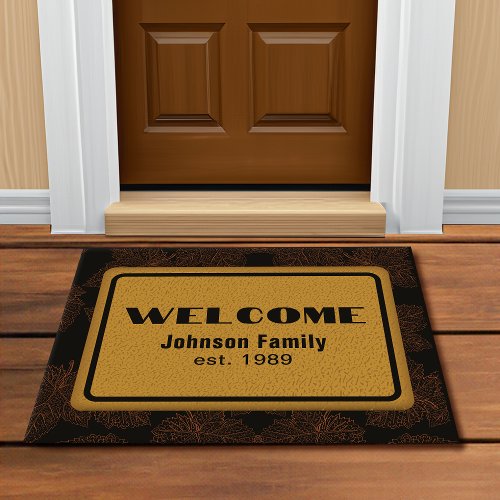 Personalized Gold Brown Leaves Fall Doormat