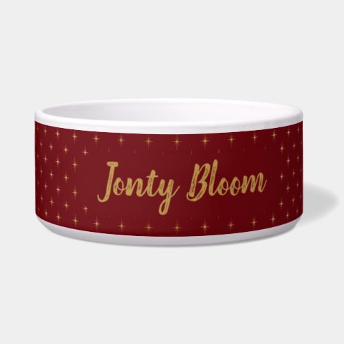 Personalized Gold Burgundy Dotty Ceramic Pet Bowl