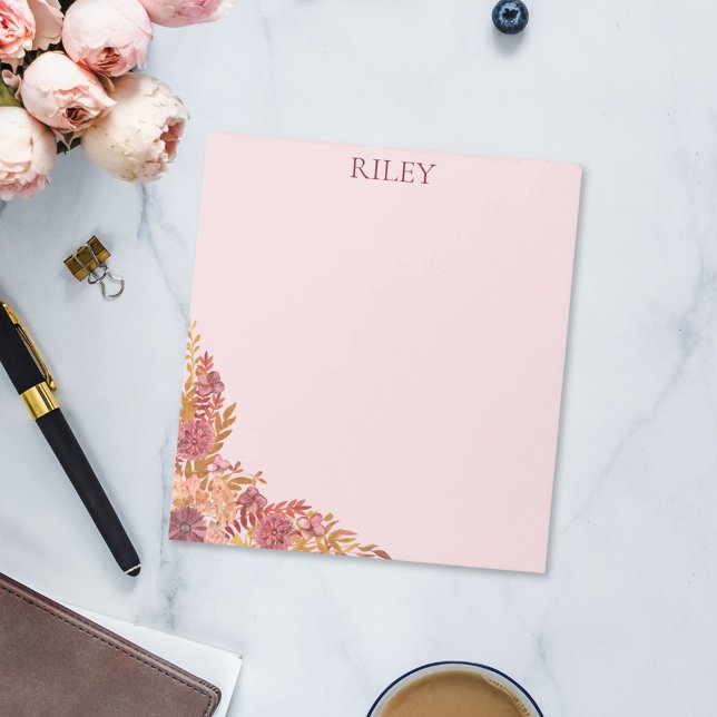 Personalized Gold Burgundy Fall Floral Notepad (In situ Office desk)