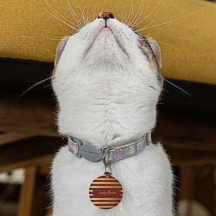 Personalized Gold Burgundy Striped Pet ID Tag